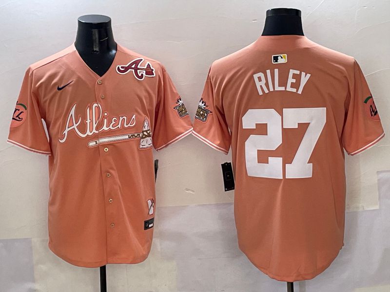 Men Atlanta Braves 27 Riley Orange Five generations Joint Name 2025 Nike MLB Jersey style 7